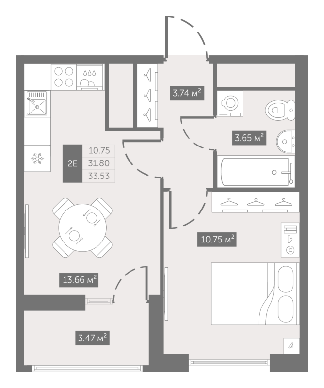 1-комнатная квартира, 33.53 м² в ЖК "UP-квартал Новый Московский" - планировка, фото №1