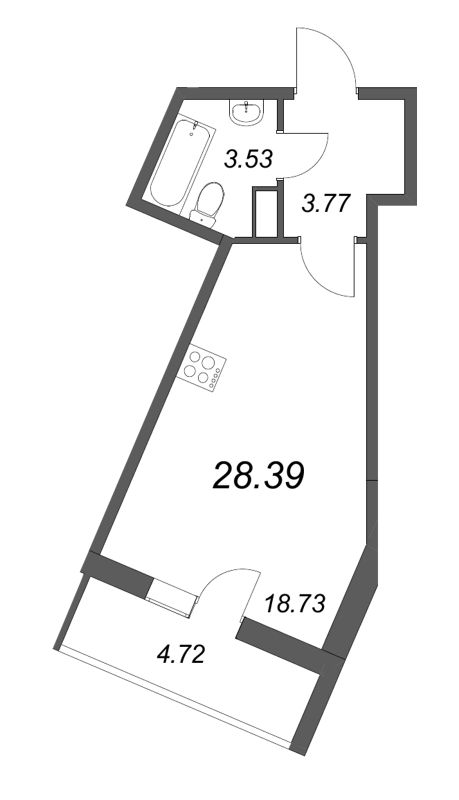 Квартира-студия, 28.6 м² - планировка, фото №1