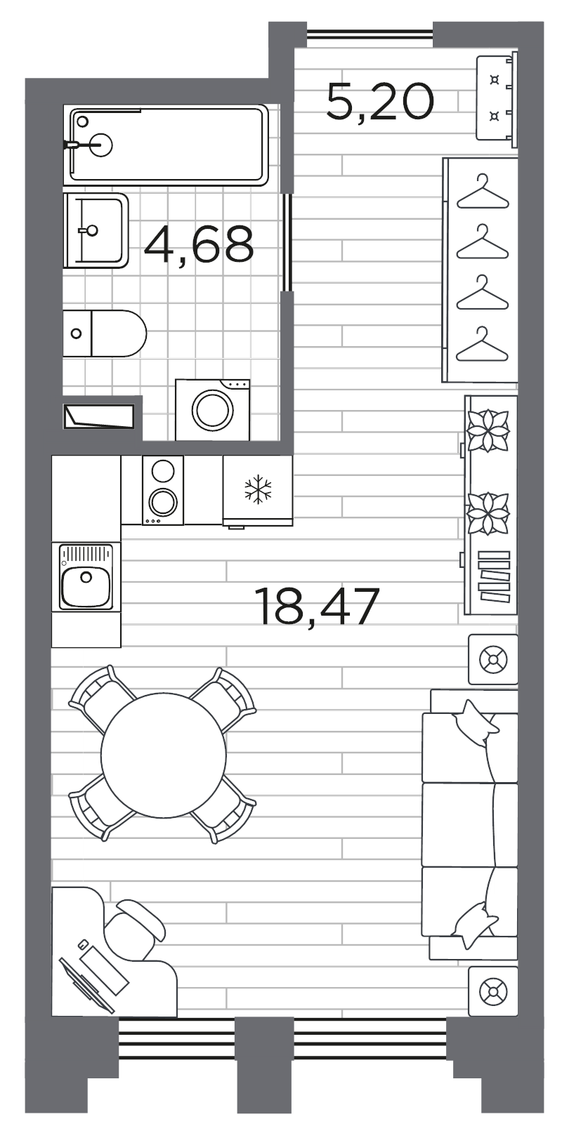 Квартира-студия, 28.35 м² в ЖК "Ассамблея" - планировка, фото №1