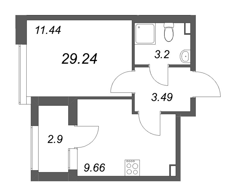 1-комнатная квартира, 29.24 м² в ЖК "Гранат" - планировка, фото №1
