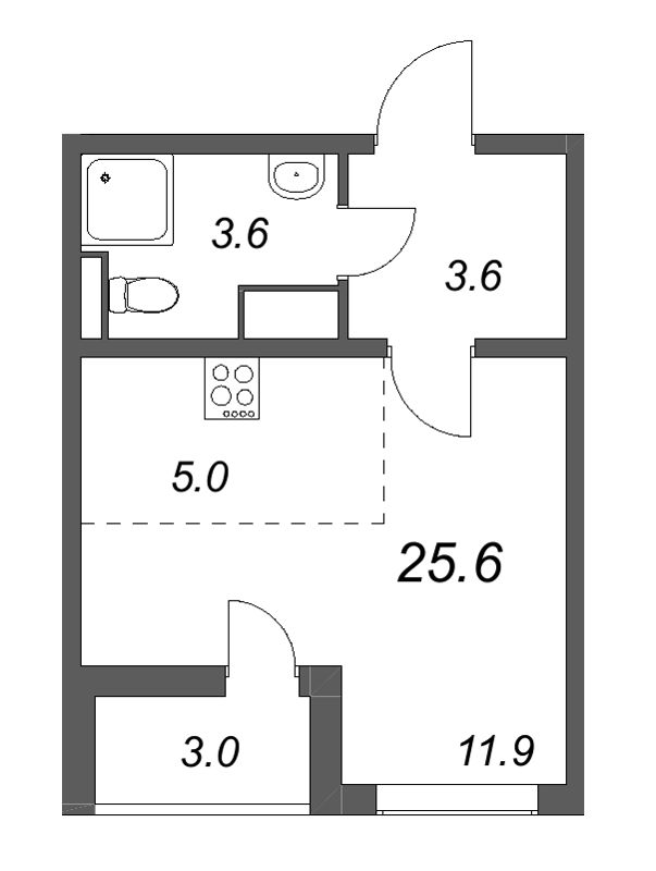 Квартира-студия, 26.6 м² в ЖК "Цветной город" - планировка, фото №1