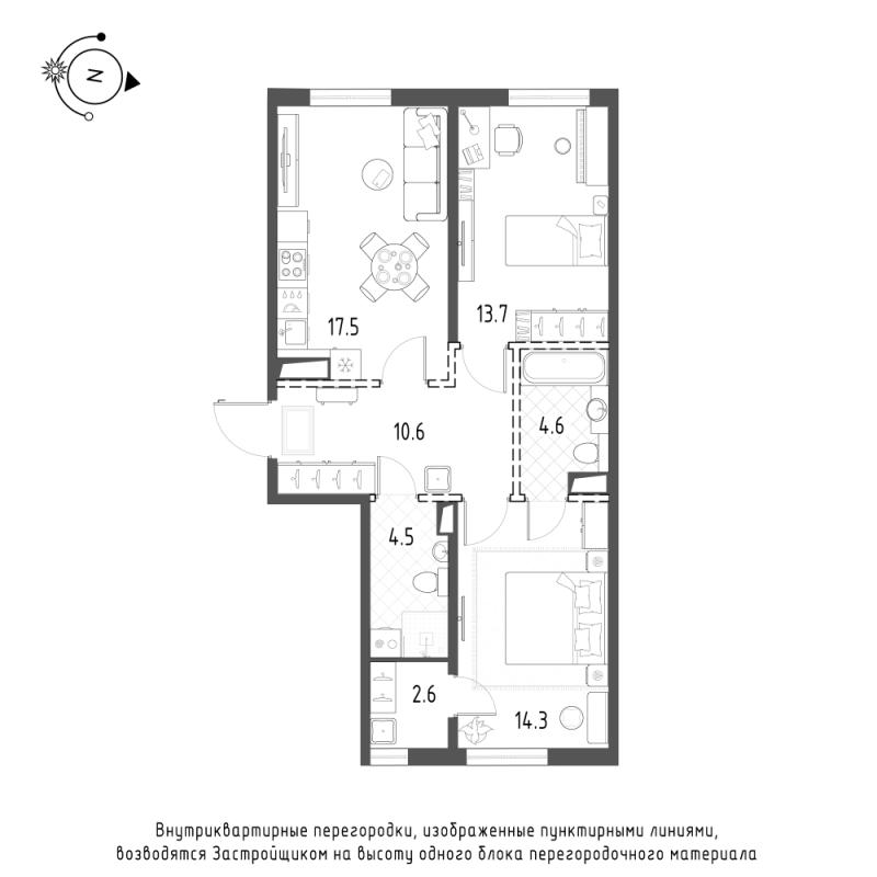 2-комнатная квартира, 67.8 м² в ЖК "Domino Premium" - планировка, фото №1