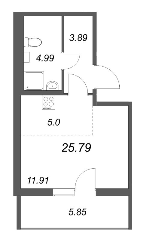 Квартира-студия, 25.79 м² в ЖК "Любоград" - планировка, фото №1