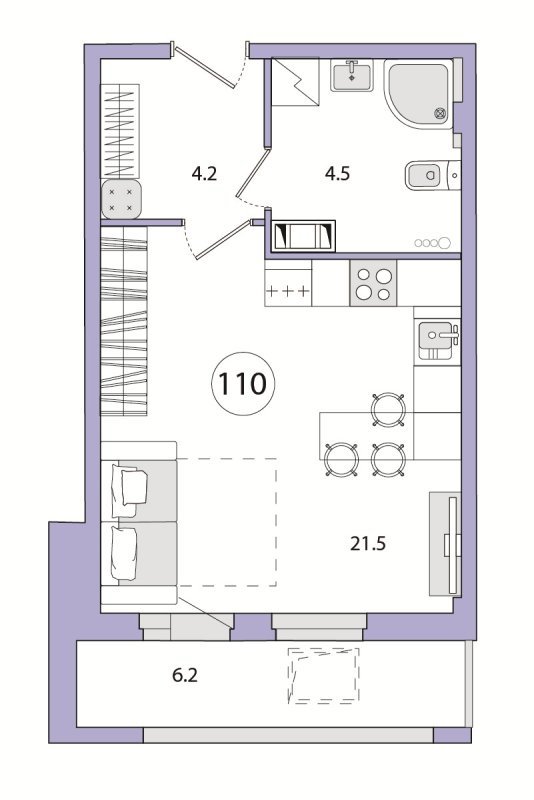 Квартира-студия, 36.4 м² - планировка, фото №1