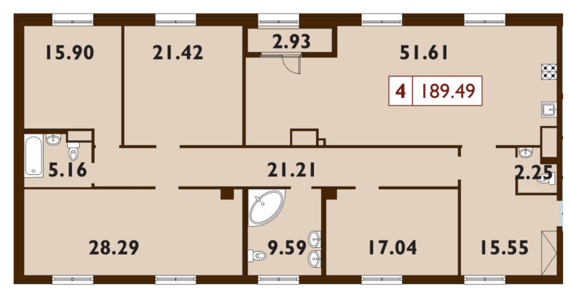 5-комнатная (Евро) квартира, 188.5 м² - планировка, фото №1