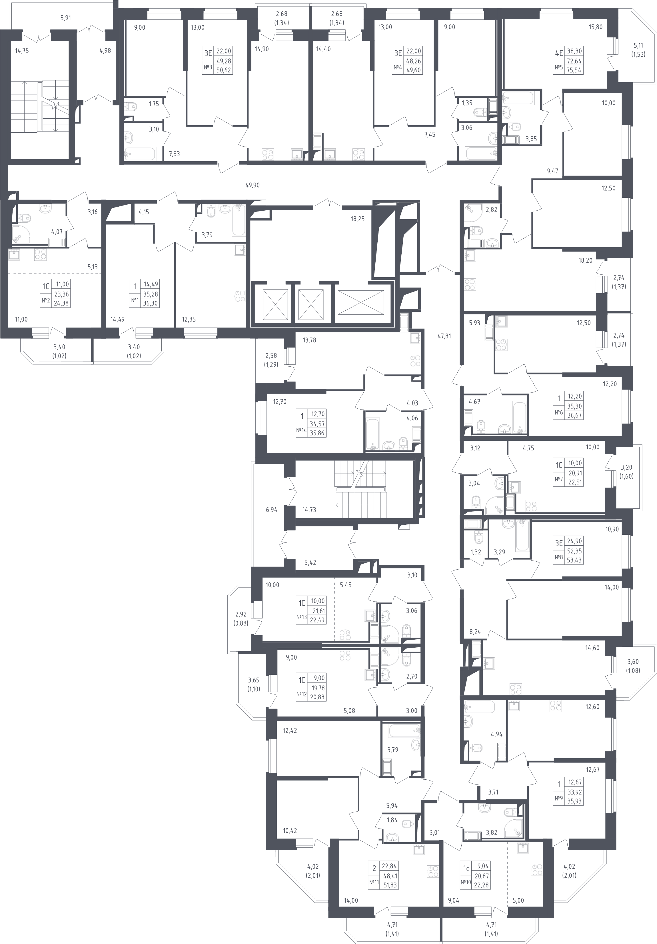 Квартира-студия, 22.49 м² - планировка этажа