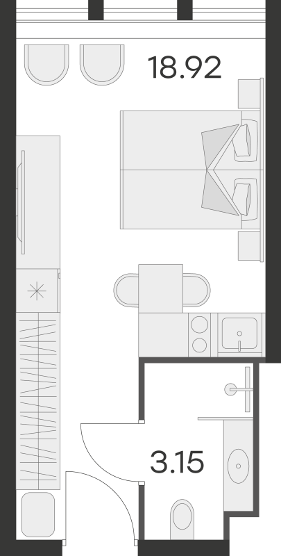 Квартира-студия, 22.07 м² - планировка, фото №1