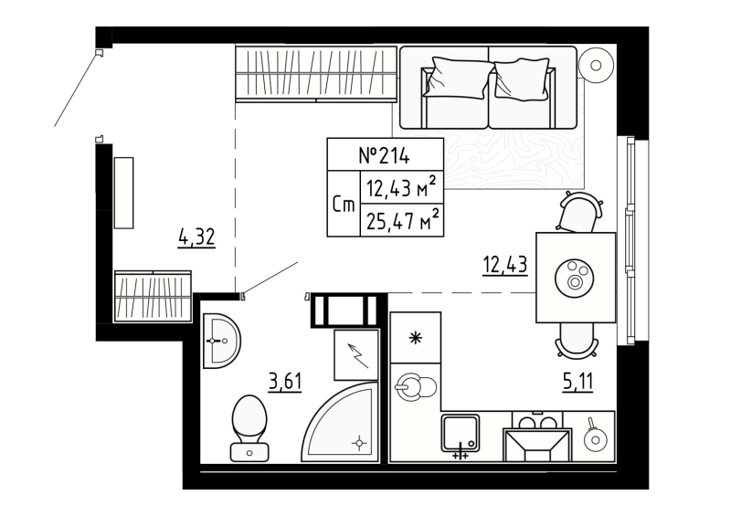 Квартира-студия, 25.9 м² в ЖК "Аннино Сити" - планировка, фото №1