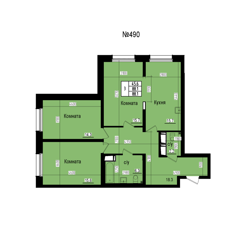 4-комнатная (Евро) квартира, 88.1 м² в ЖК "ПРАГМА СИТИ" - планировка, фото №1