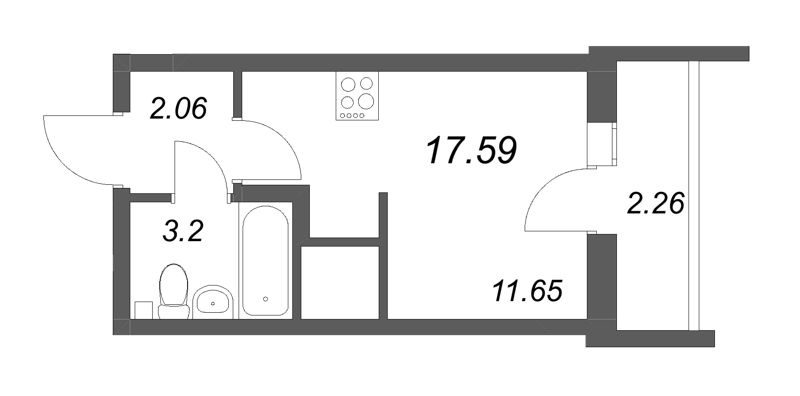 Квартира-студия, 17.59 м² - планировка, фото №1