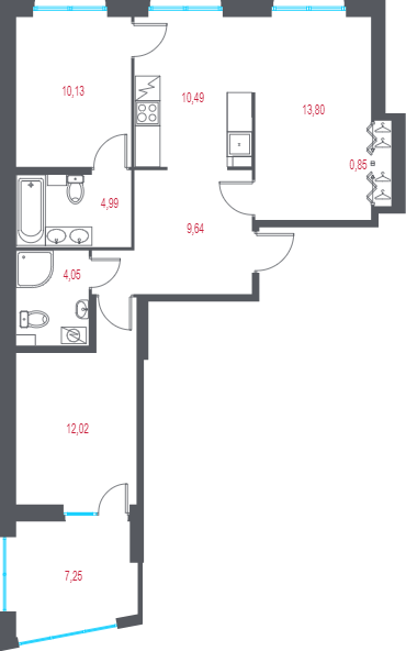3-комнатная квартира, 68.15 м² в ЖК "Город-спутник Южный" - планировка, фото №1