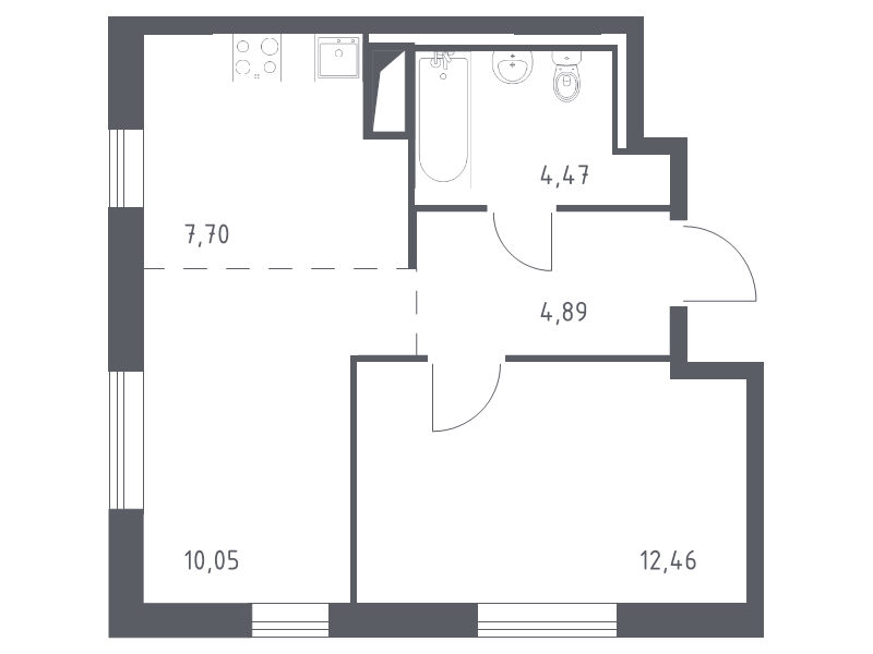 2-комнатная (Евро) квартира, 39.57 м² - планировка, фото №1