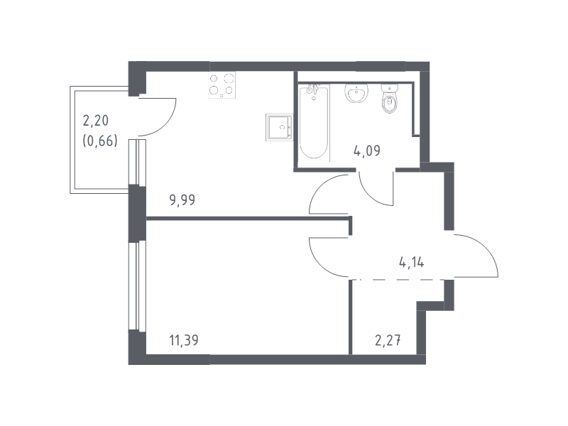 1-комнатная квартира, 32.54 м² в ЖК "Невская Долина" - планировка, фото №1