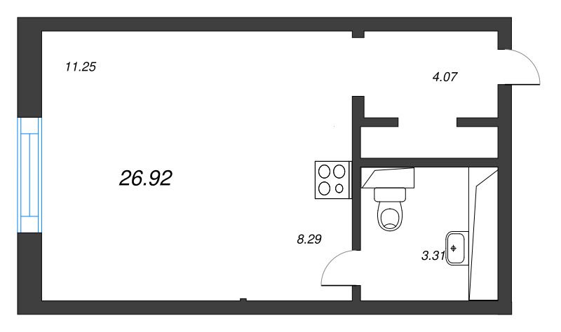 Квартира-студия, 26.92 м² в ЖК "Legenda Васильевского" - планировка, фото №1