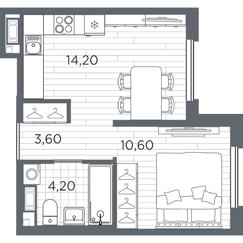 1-комнатная квартира, 32.6 м² в ЖК "PLUS Пулковский" - планировка, фото №1