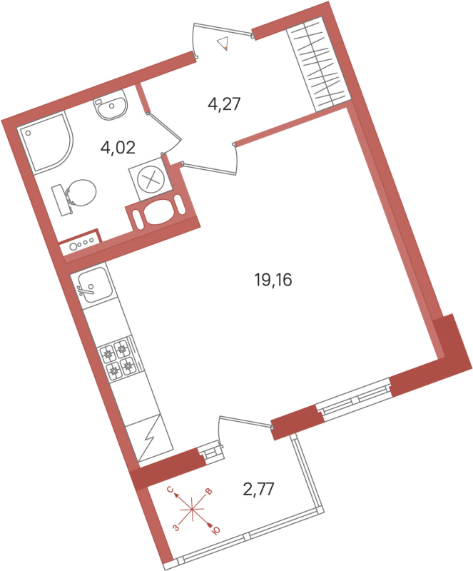 Квартира-студия, 27.45 м² в ЖК "ПАТИО. Уютный квартал" - планировка, фото №1