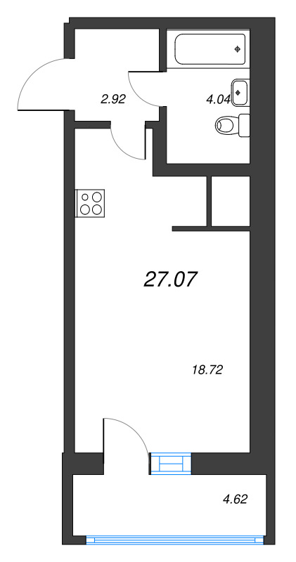 Квартира-студия, 27.07 м² в ЖК "Искра-Сити" - планировка, фото №1