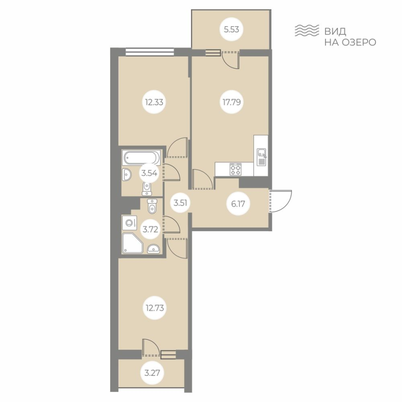 3-комнатная (Евро) квартира, 63.09 м² в ЖК "БФА в Озерках" - планировка, фото №1