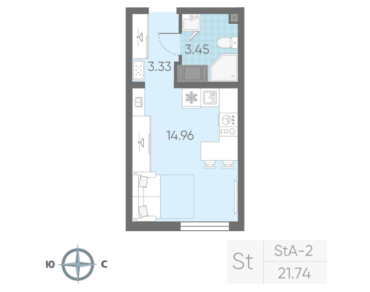 Квартира-студия, 21.74 м² в ЖК "Морская миля" - планировка, фото №1