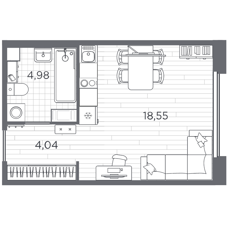 Квартира-студия, 27.57 м² в ЖК "PLUS Пулковский" - планировка, фото №1