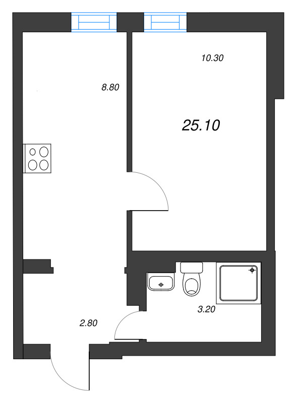 1-комнатная квартира, 25.1 м² в ЖК "ЭКО Квартал NEGA" - планировка, фото №1