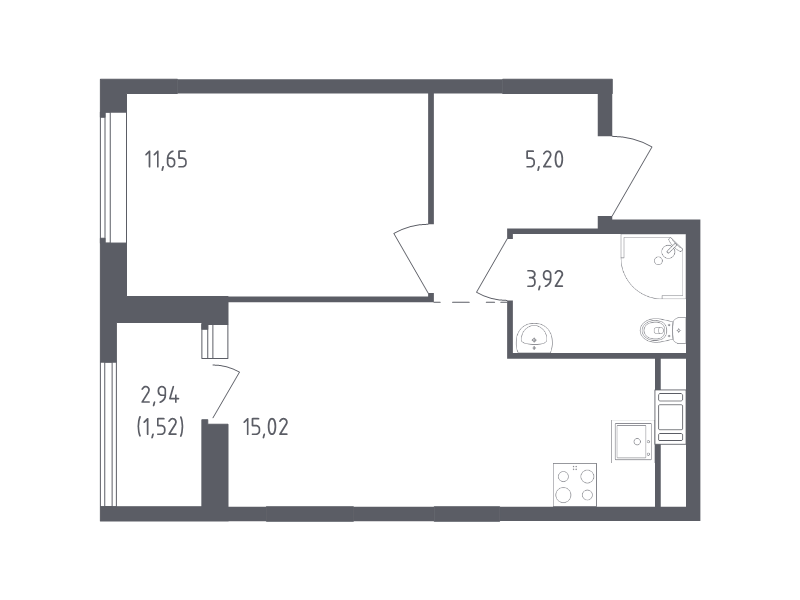 2-комнатная (Евро) квартира, 37.31 м² в ЖК "Южная Нева" - планировка, фото №1
