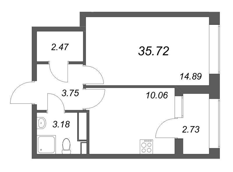 1-комнатная квартира, 35.72 м² в ЖК "Аурум" - планировка, фото №1