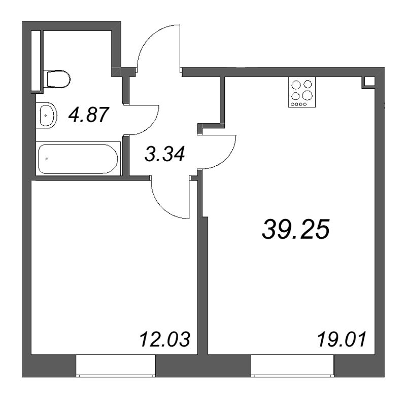 2-комнатная (Евро) квартира, 39.25 м² в ЖК "Цивилизация на неве" - планировка, фото №1