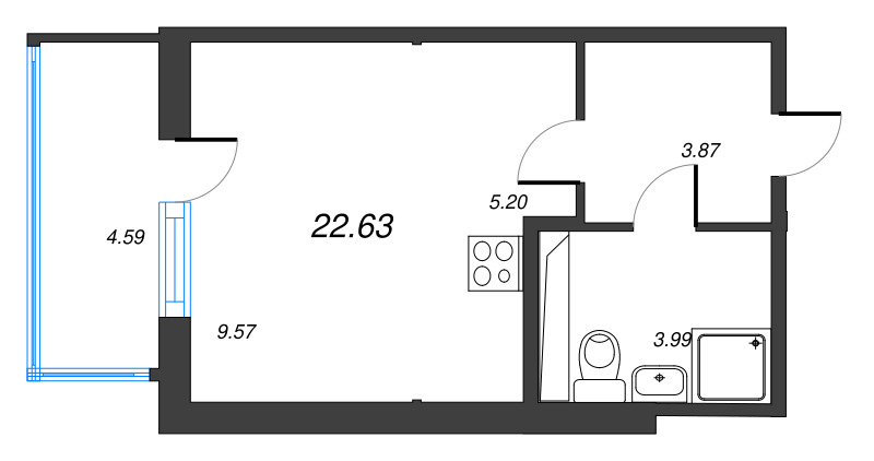 Квартира-студия, 22.63 м² в ЖК "ЮгТаун" - планировка, фото №1