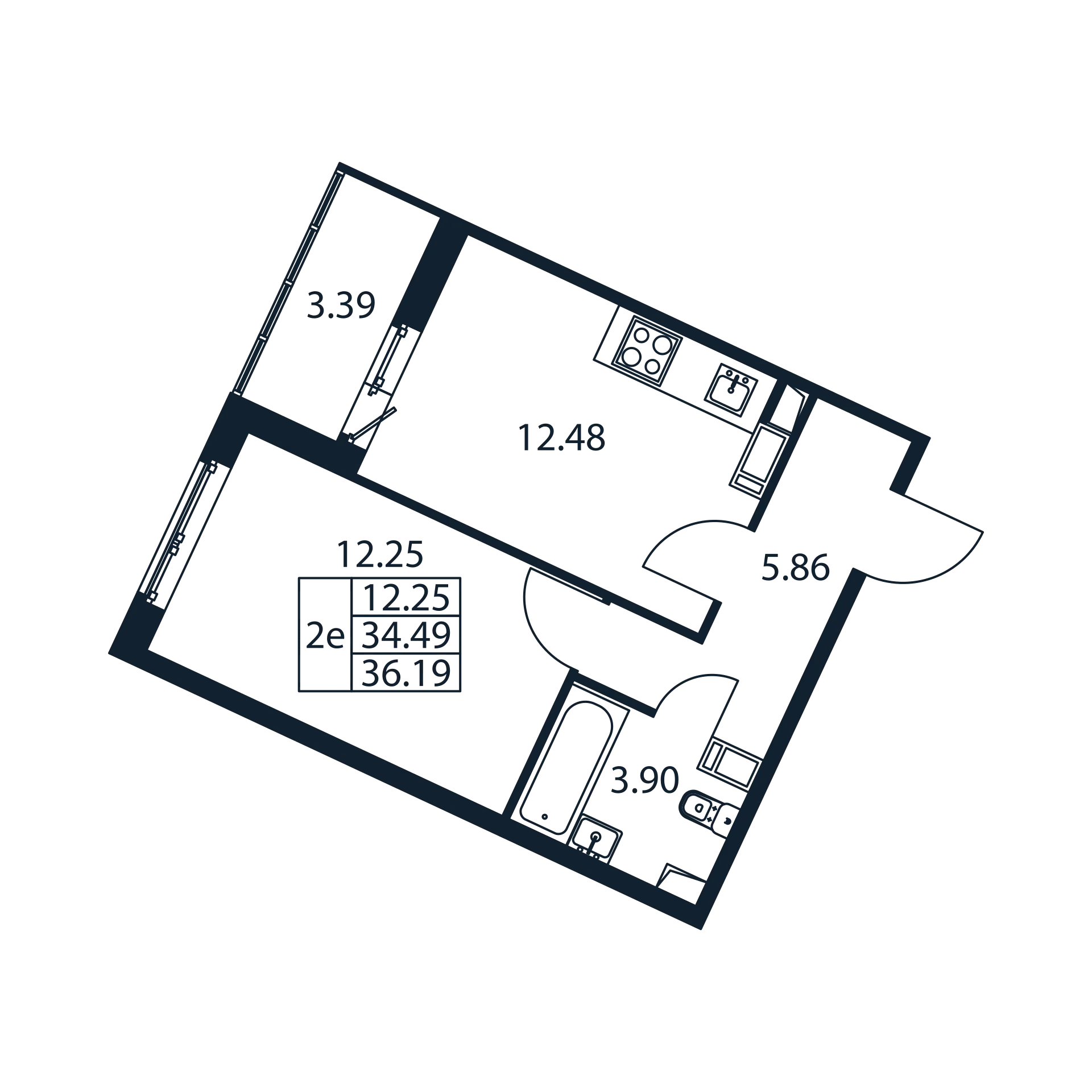 1-комнатная квартира, 34.49 м² в ЖК "Полис ЛАВрики" - планировка, фото №1