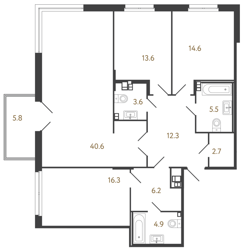 4-комнатная (Евро) квартира, 120.3 м² в ЖК "Репин" - планировка, фото №1