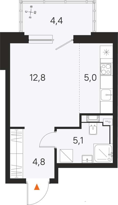 Квартира-студия, 27.7 м² в ЖК "М36" - планировка, фото №1