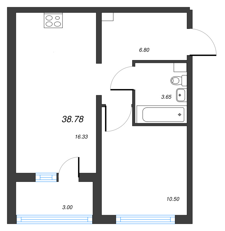 2-комнатная (Евро) квартира, 38.78 м² в ЖК "ЛесArt" - планировка, фото №1