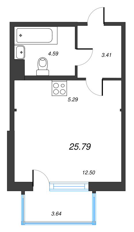 Квартира-студия, 25.79 м² - планировка, фото №1