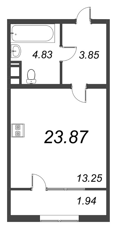 Квартира-студия, 25.4 м² в ЖК "Pixel" - планировка, фото №1