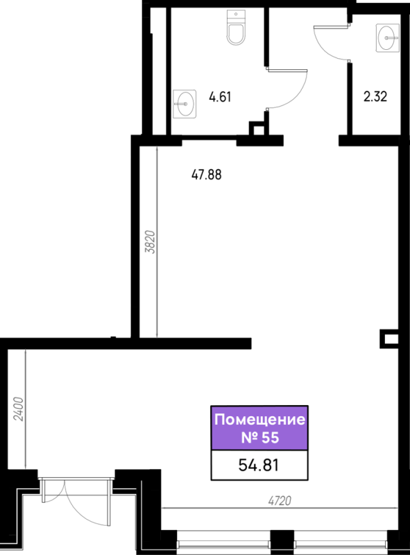 Помещение, 54.81 м² в ЖК "Имена" - планировка, фото №1
