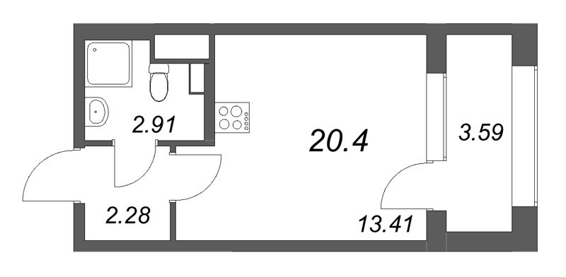 Квартира-студия, 20.4 м² в ЖК "Аурум" - планировка, фото №1