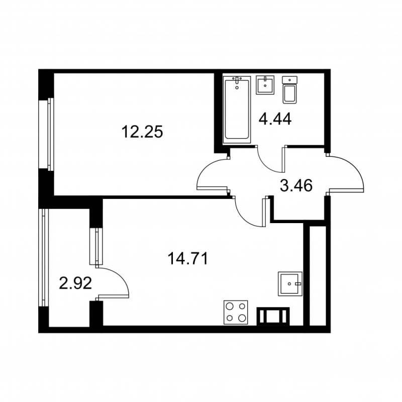 1-комнатная квартира, 36.32 м² - планировка, фото №1