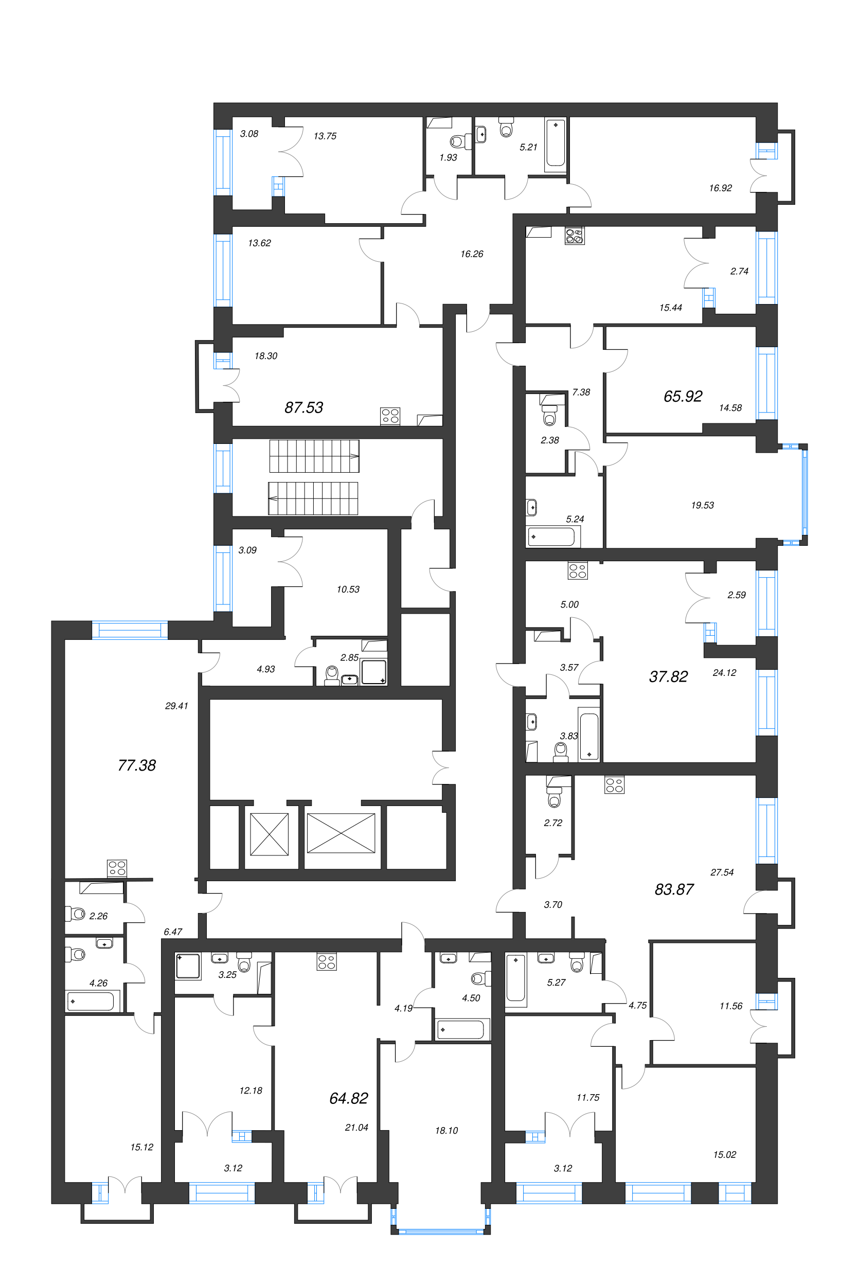 2-комнатная квартира, 77.38 м² - планировка этажа