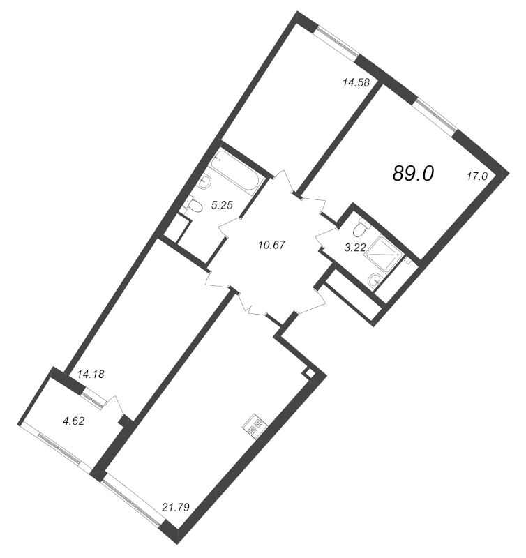 4-комнатная (Евро) квартира, 89 м² - планировка, фото №1