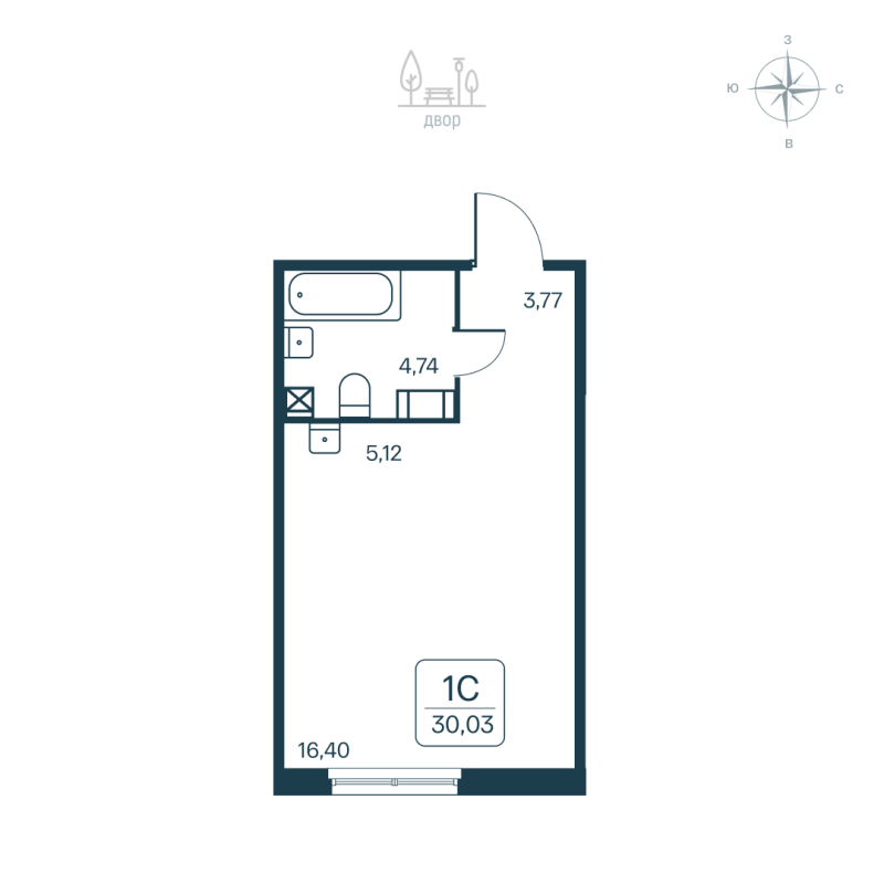 Квартира-студия, 30.03 м² в ЖК "Расцветай в Янино" - планировка, фото №1