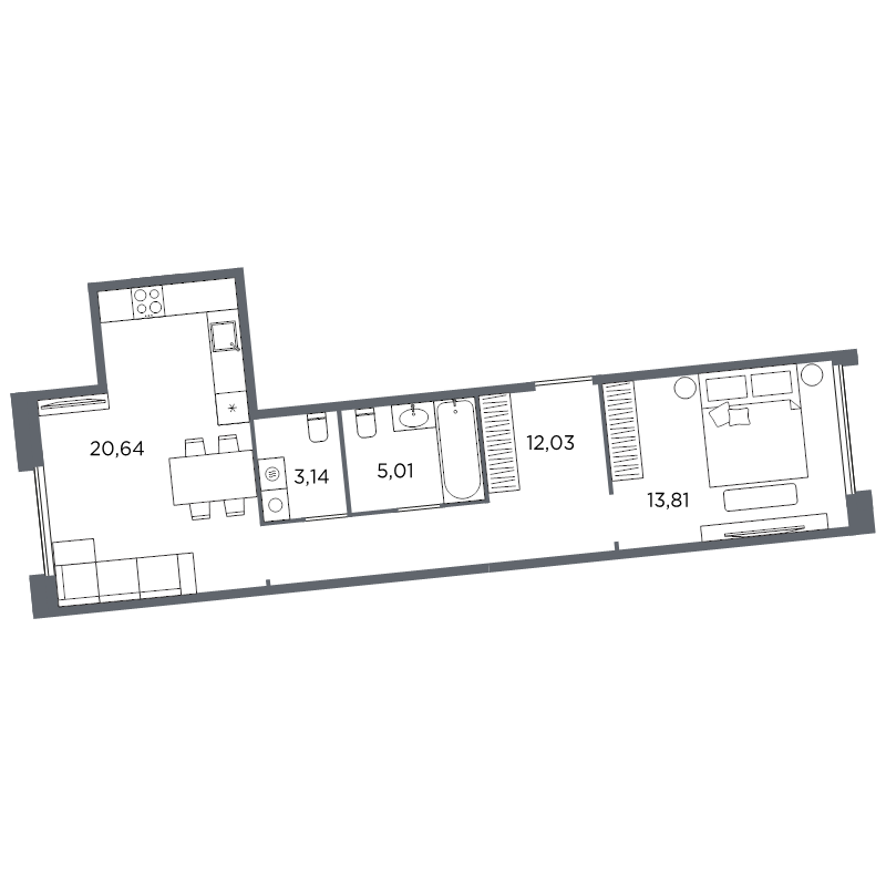 2-комнатная (Евро) квартира, 54.63 м² в ЖК "Акватория" - планировка, фото №1