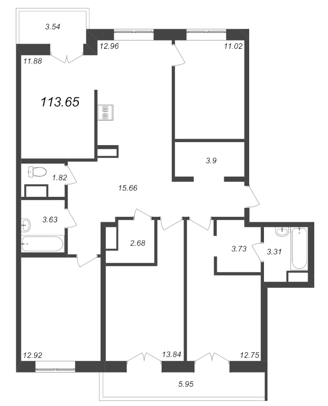 5-комнатная квартира, 113.65 м² - планировка, фото №1