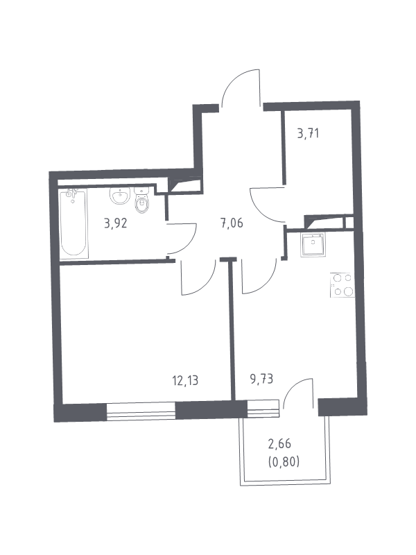1-комнатная квартира, 37.35 м² в ЖК "Квартал Лаголово" - планировка, фото №1