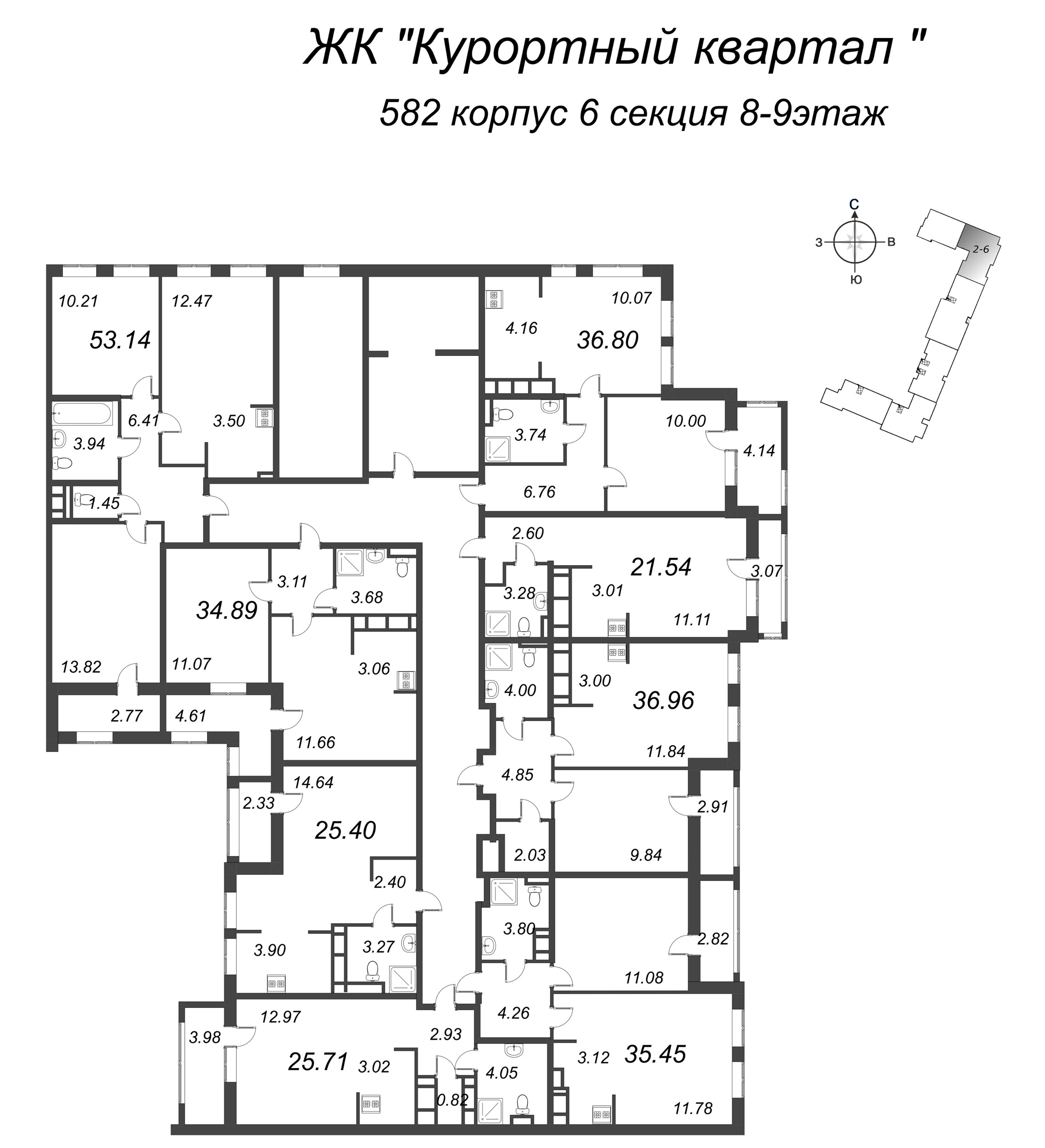 Квартира-студия, 21.54 м² в ЖК "Курортный Квартал" - планировка этажа