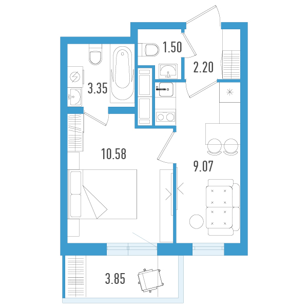 1-комнатная квартира, 27.86 м² - планировка, фото №1