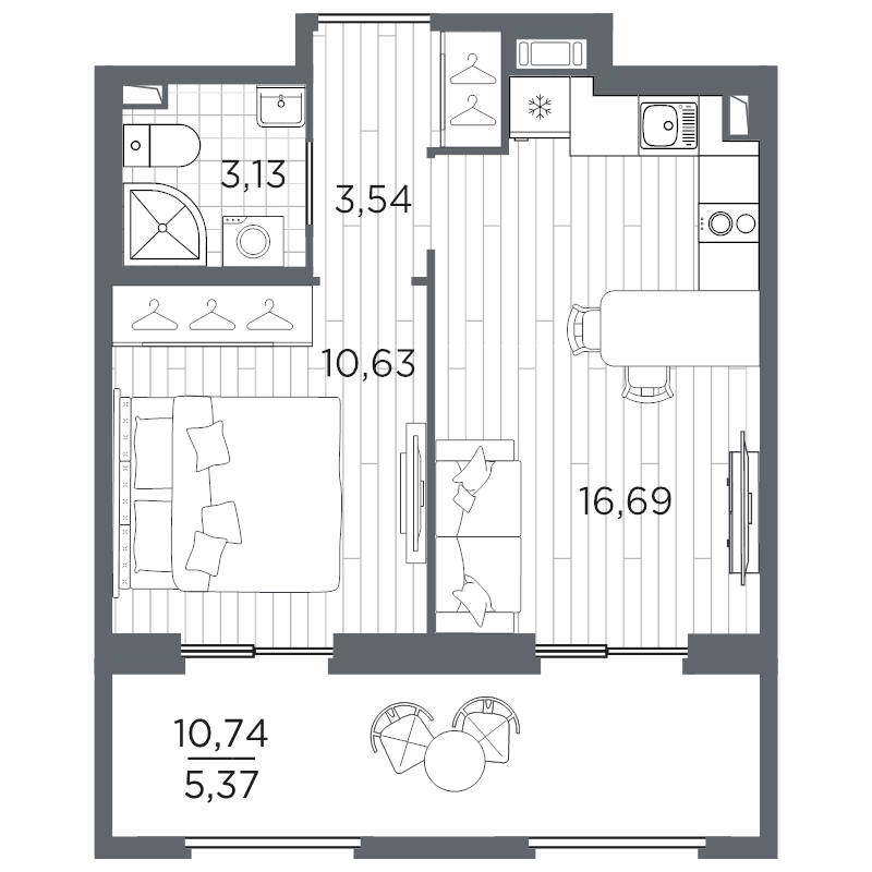 2-комнатная (Евро) квартира, 39.36 м² в ЖК "Оптимист" - планировка, фото №1