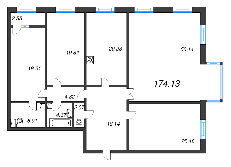 4-комнатная квартира, 174.2 м² в ЖК "Neva Haus" - планировка, фото №1