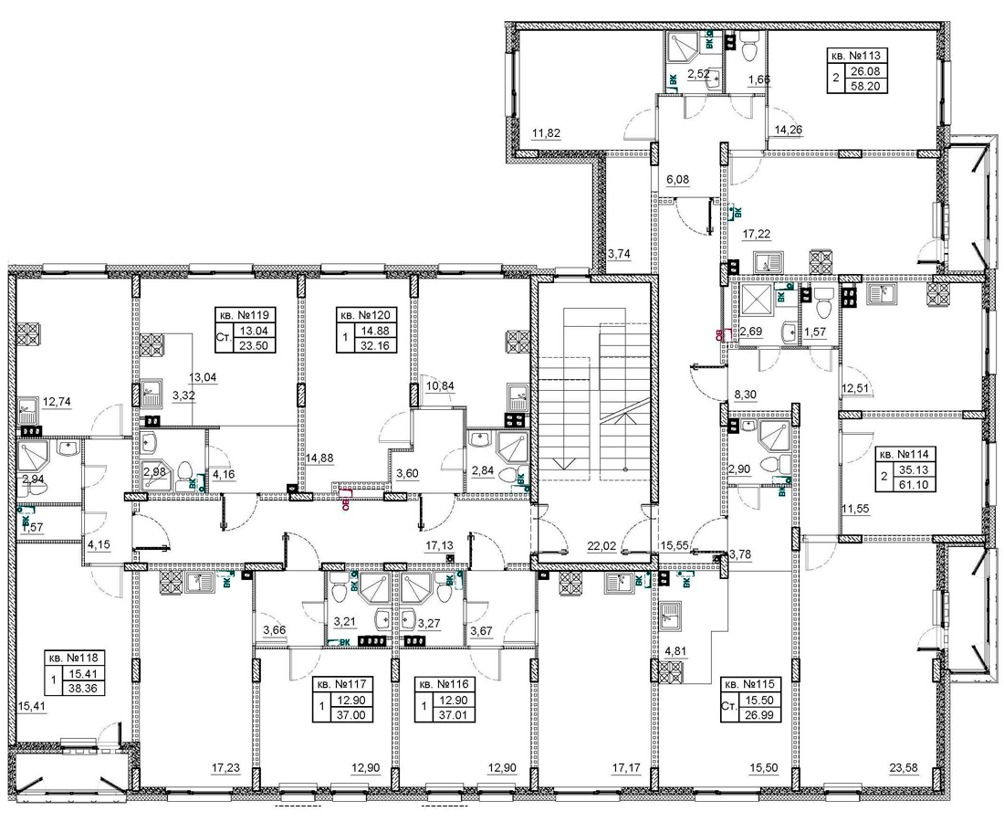 Квартира-студия, 27 м² в ЖК "Верево Сити" - планировка этажа