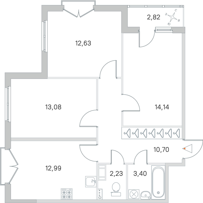 3-комнатная квартира, 69.17 м² в ЖК "Любоград" - планировка, фото №1